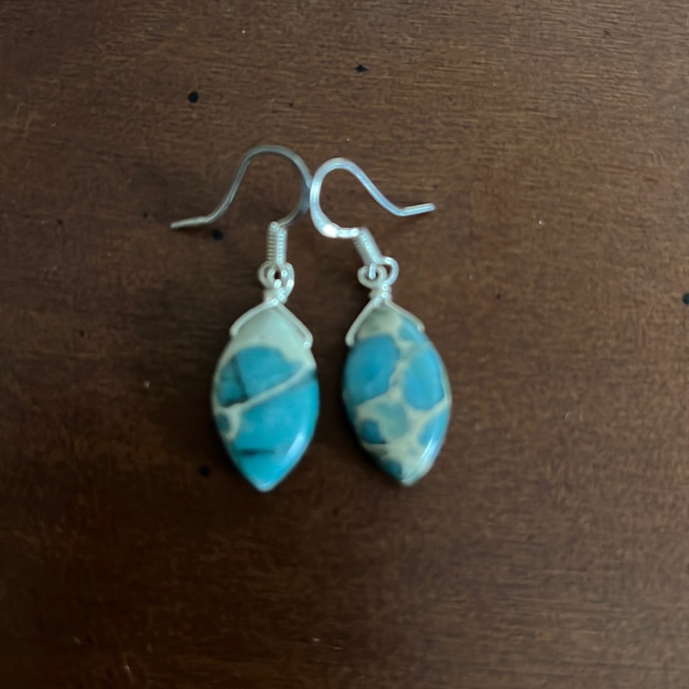 Wire Wrapped Picture Jasper Earrings on Sterling Silver